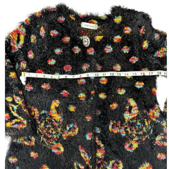 Simply Couture Long Swing Bottom Feather Like Cardigan Black Multicolored Sz S - Picture 5 of 14
